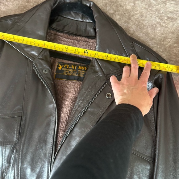 💯 Authentic Playboy Brown Leather Bomber Jacket - Picture 7 of 13